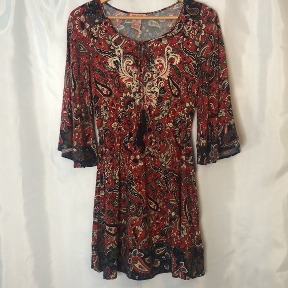 Flying Tomato Boho Paisley Embroidered Red Dress Size S - Picture 2 of 12